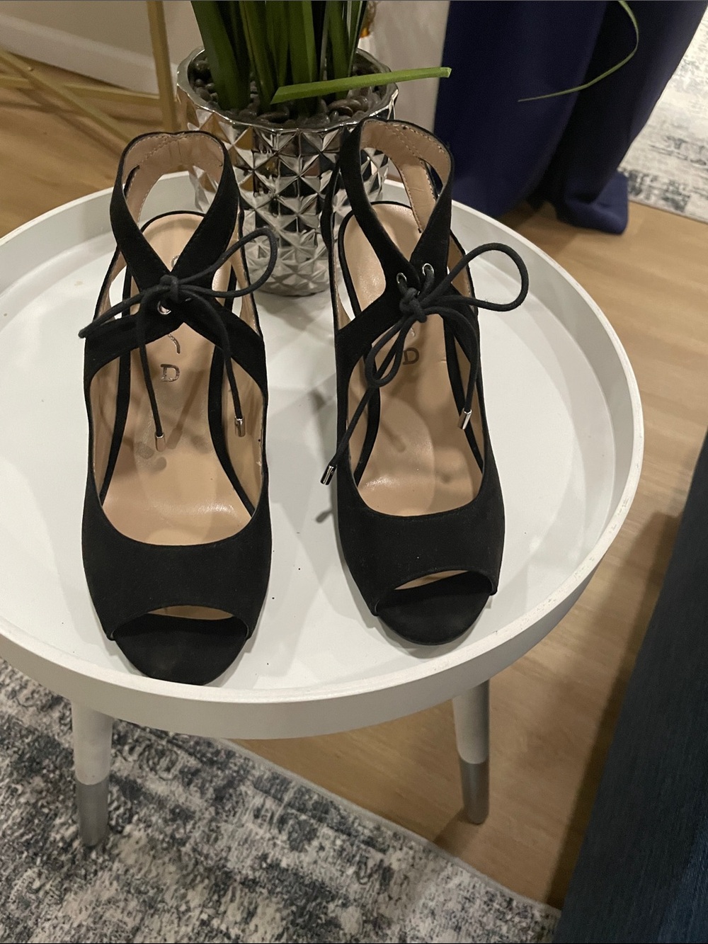 Women’s Black Suede Peep-Toe Lace-Up Heels